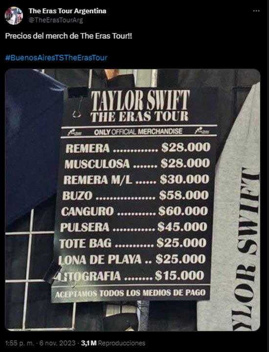 Llego Taylor Swift a la Argentina: Los precios del merchandising