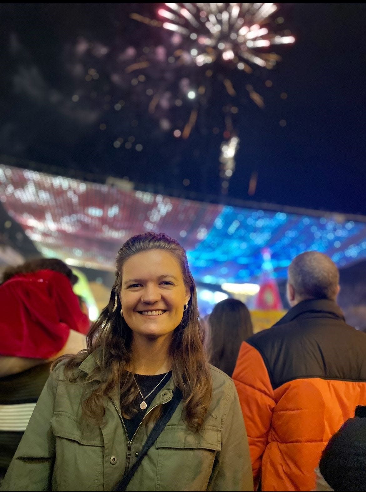Maddi Froiland, a Whitefish Bay native, poses for a photo during Christmas celebrations in 2021 in Bethlehem, believed to be the birthplace of Jesus. Christmas festivities in the West Bank city have been canceled in solidarity with Palestinians in Gaza.