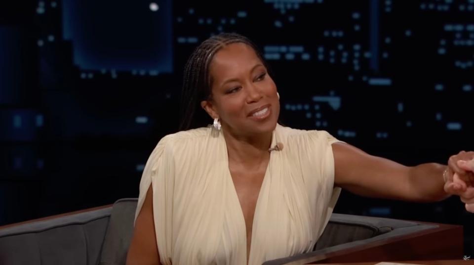 Regina King reached out to comfort Jimmy Kimmel when he teared up. Jimmy Kimmel Live / ABC