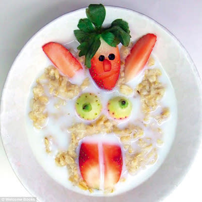 Another cute idea from the book, Funny Food: 365 Fun, Healthy, Silly, Creative Breakfasts.