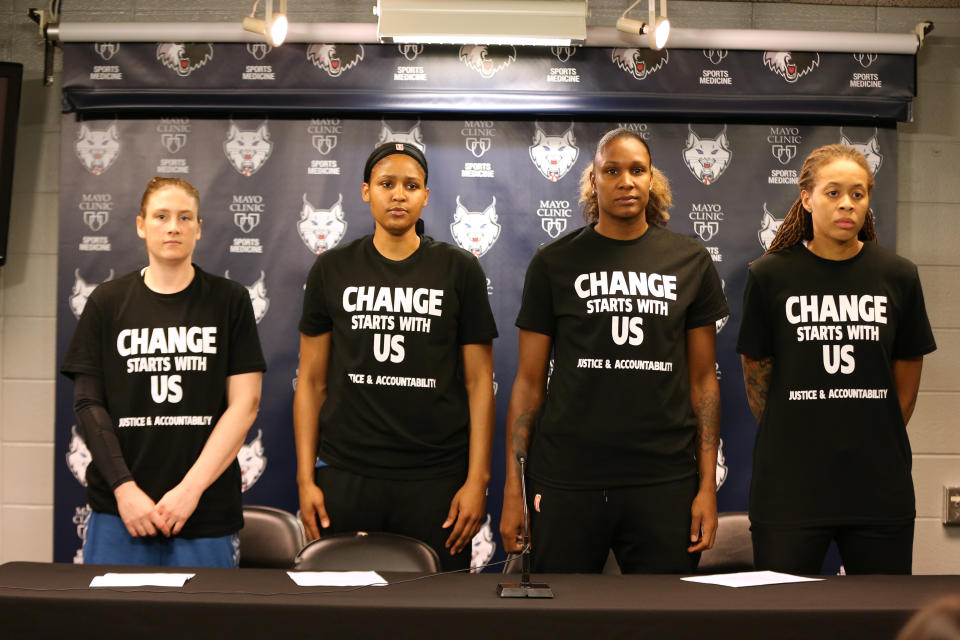 In 2016, the WNBA's Minnesota Lynx issued the most direct and forceful statement condemning racism and police violence of any sports team in recent memory.&nbsp; (Photo: David Sherman via Getty Images)