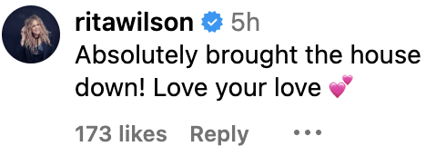 Instagram comment by Rita Wilson: "Absolutely brought the house down! Love your love"