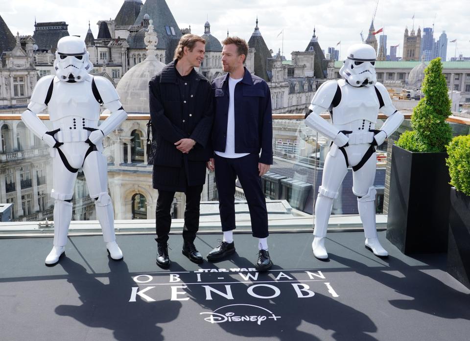 Hayden Christensen (left) and Ewan McGregor at a photo call ahead of the release of Disney+ series Obi-Wan Kenobi, at the Corinthia Hotel in London. Picture date: Thursday May 12, 2022.