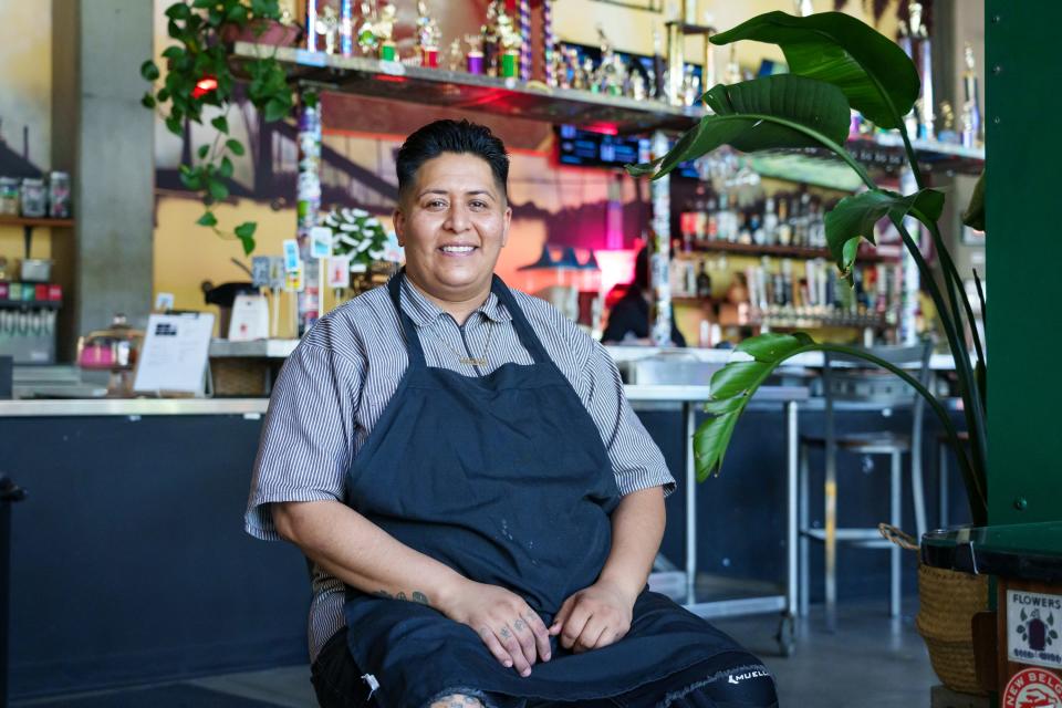 Resident chef Emilene Carrillo, of Baja Roots food truck, poses for a portrait at Jobot Coffee & Bar on Aug. 4, 2023, in Phoenix.