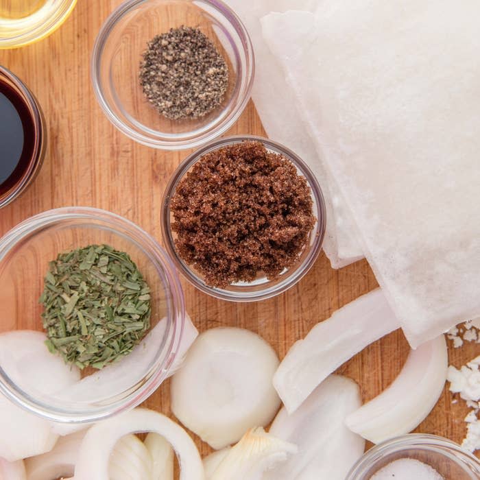 Ingredients prepared in small glass bowls.