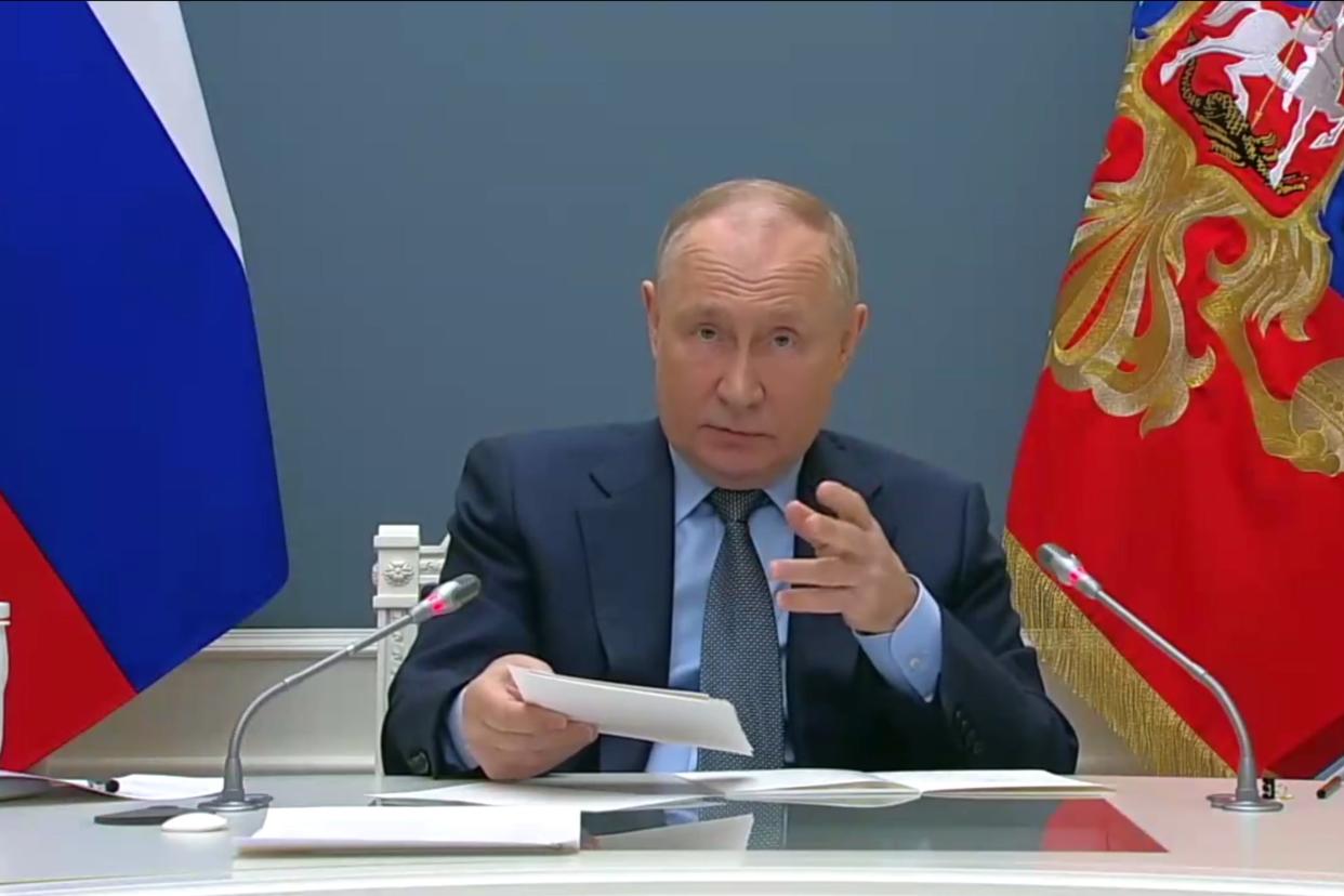 Vladimir Putin addresses a G20 virtual summit (Tass)