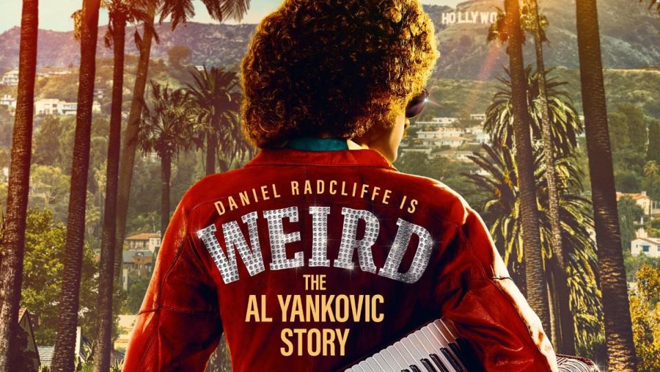 Weird: the Al Yankovic cover poster with Daniel Radcliffe in costume with his back facing the camera