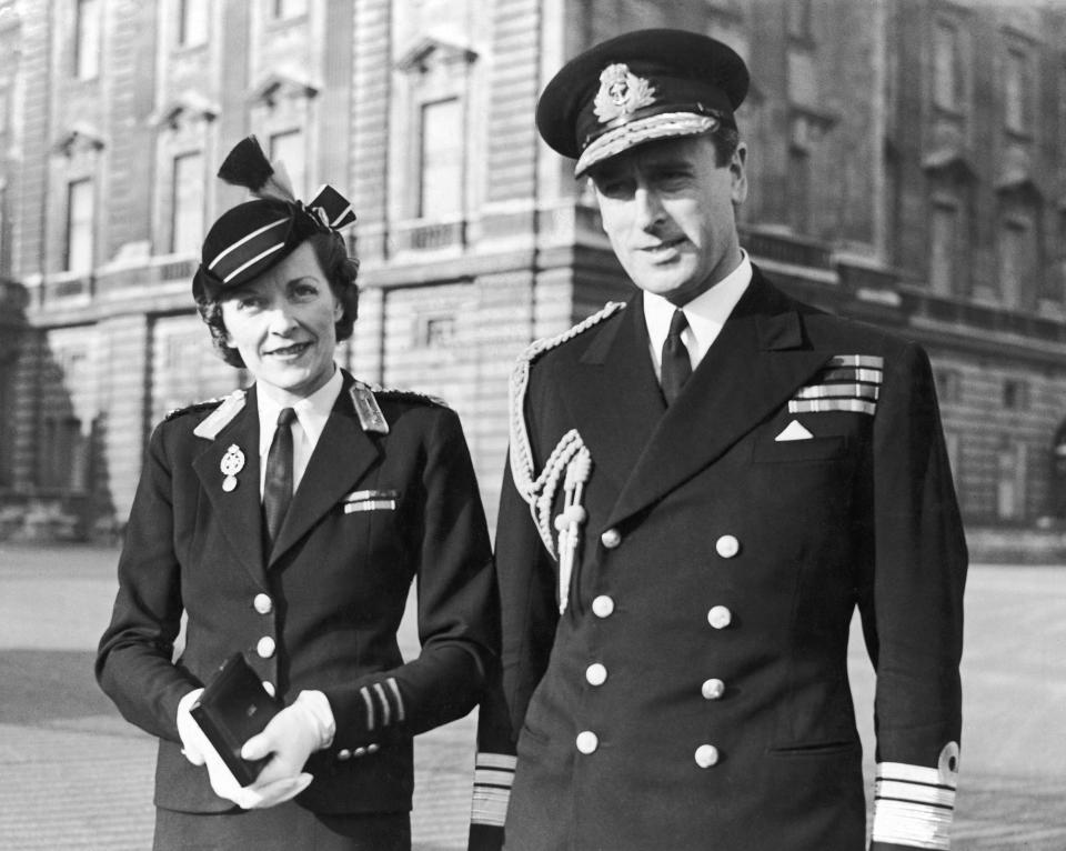 Lord Louis Mountbatten with his wife Edwina at Buckingham Palace for an investiture ceremony. February 1943. (Photo by Daily Mirror/Mirrorpix/Mirrorpix via Getty Images)