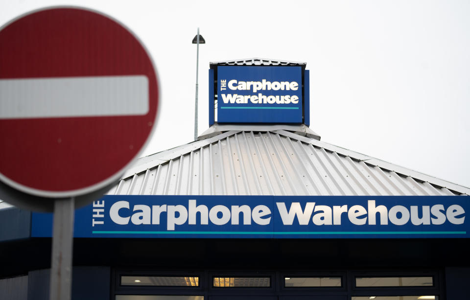 CARDIFF, UNITED KINGDOM - MARCH 17: A general view of  a Carphone Warehouse store on March 17, 2020 in Cardiff, Wales. The phone retailer has announced the closure of all its standalone stores today with the loss of 2800 jobs. (Photo by Matthew Horwood/Getty images)