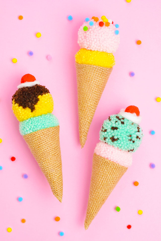 summer crafts pom pom ice cream cone