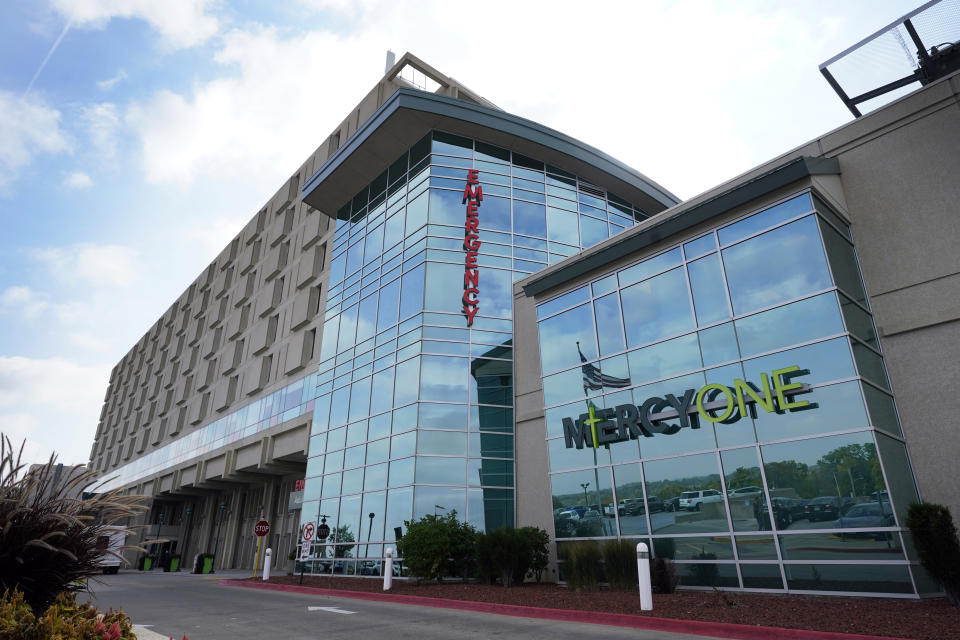 The MercyOne Des Moines Medical Center campus is seen, Thursday, Oct. 6, 2022, in Des Moines, Iowa. Diverted ambulances. Cancer treatment delayed. Electronic health records offline. These are just some of ripple effects of an apparent cyberattack on the major nonprofit health system that disrupted operations throughout the U.S. Meanwhile, The Des Moines Register said the incident occurred Monday, Oct. 3, 2022, and forced the diversion of five ambulances from the emergency department of the city's Mercy One Medical Center to other medical facilities. (AP Photo/Charlie Neibergall)