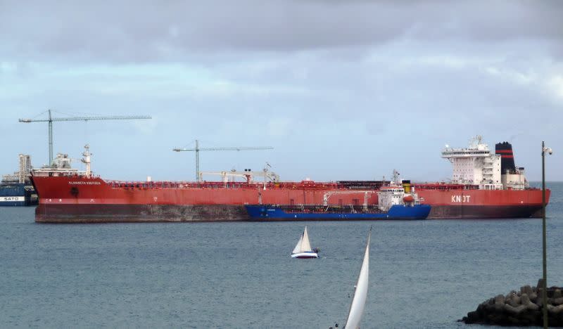 Oil tanker Elisabeth Knutsen, later relabeled as "Knut", is seen anchored off Las Palmas, near the Canary Islands