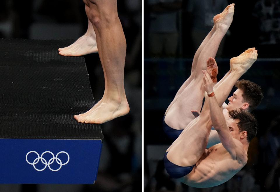 Oleh Serbin and Oleksii Sereda (UKR) compete in the men's 10m platform synchronized diving competition on Monday, July 26, 2021, during the Tokyo 2020 Olympic Summer Games at Tokyo Aquatics Centre in Tokyo, Japan.