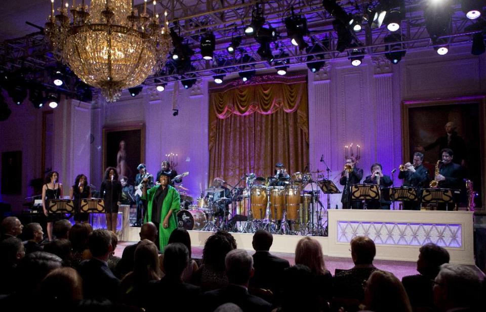 Patti LaBelle sings "Over the Rainbow" during the "In Performance at the White House: Women of Soul" in the East Room of the White House in Washington, Thursday, March 6, 2014, hosted by President Barack Obama, and first lady Michelle Obama. The program include performances by Tessanne Chin, Melissa Etheridge, Aretha Franklin, Ariana Grande, Janelle Monáe and Jill Scott. (AP Photo/Manuel Balce Ceneta)
