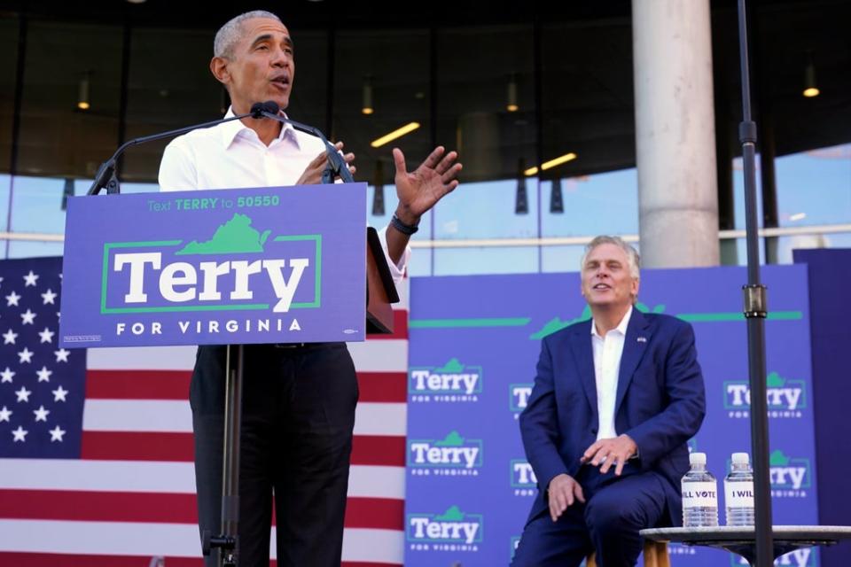Former President Obama stumps for Terry McAuliffe in Virginia. (AP)