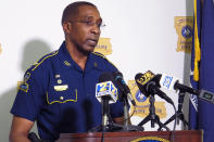 FILE - Col. Lamar Davis, superintendent of the Louisiana State Police, speaks about the agency's release of video involving the death of Ronald Greene, at a press conference held Friday, May 21, 2021, in Baton Rouge, La. Greene was jolted with stun guns, put in a chokehold and beaten by troopers, and his death is now the subject of a federal civil rights investigation. (AP Photo/Melinda Deslatte, File)