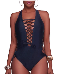 Holipick Women Sexy One Piece Swimsuit (Dark Blue)