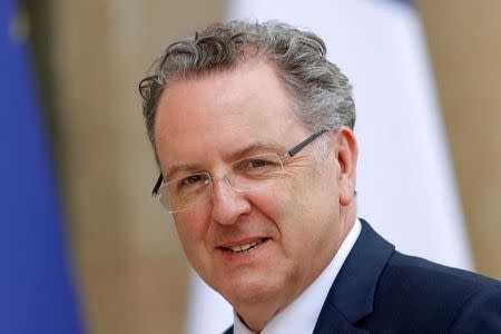 FILE PHOTO Newly appointed French Territorial cohesion Minister, Richard Ferrand, arrives May 18, 2017 to attend the first cabinet meeting at the Elysee Palace in Paris, France. Picture taken May 18, 2017. REUTERS/Charles Platiau/File Photo