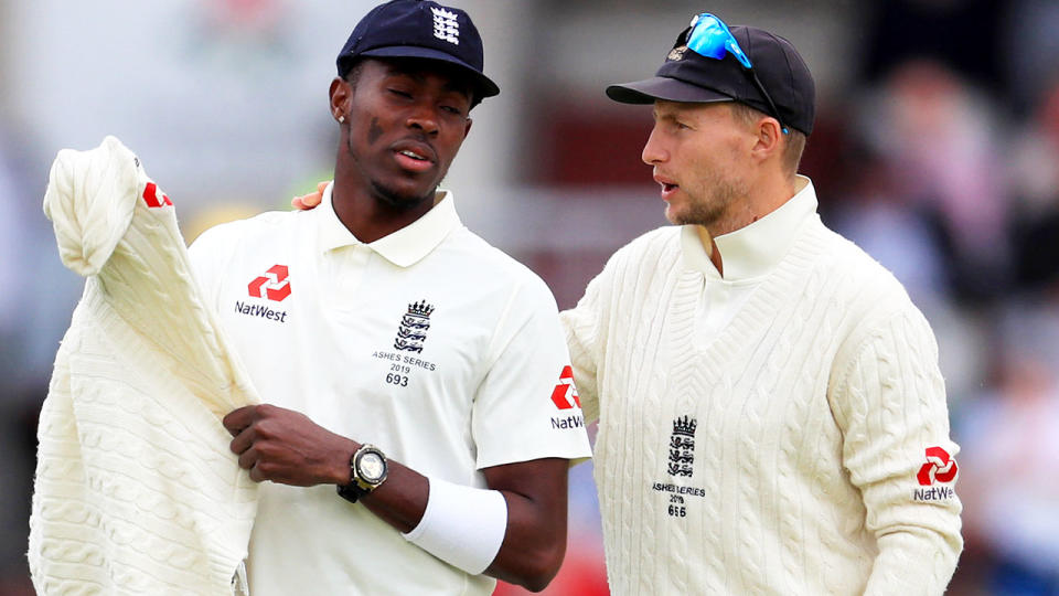 Jofra Archer and Joe Root, pictured here during the fourth Ashes Test.