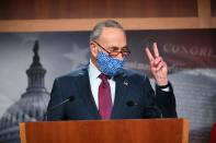Senate Minority Leader Schumer participates in a news conference at the U.S. Capitol in Washington