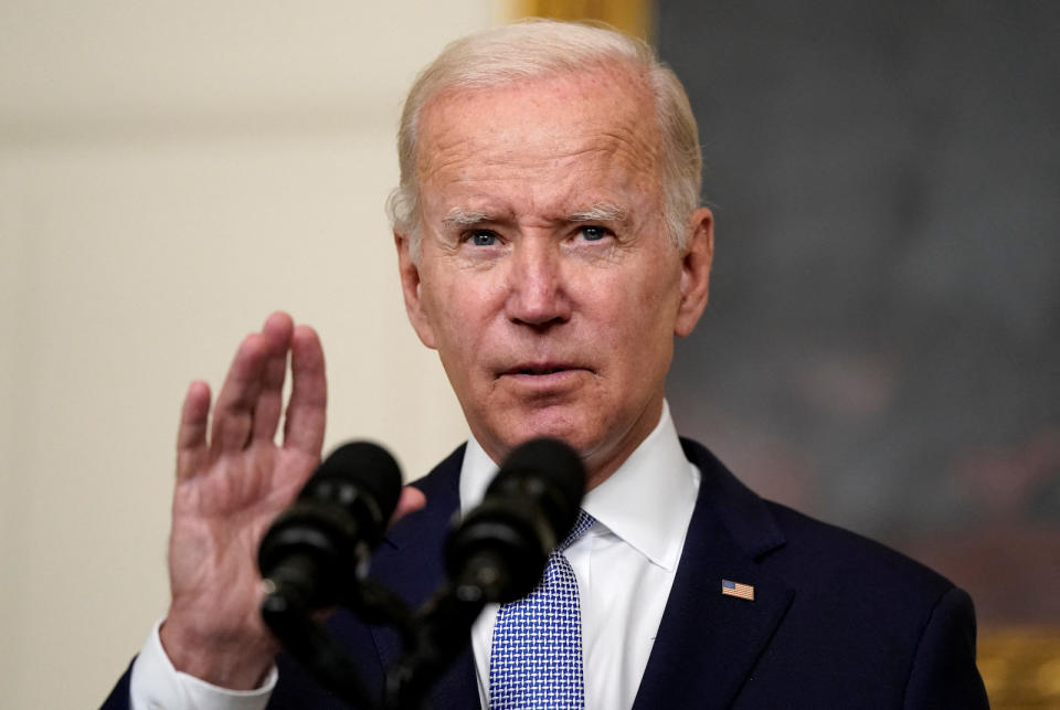 U.S. President Joe Biden gestures as he delivers remarks on the Inflation Reduction Act of 2022 at the White House in Washington, U.S., July 28, 2022. REUTERS/Elizabeth Frantz