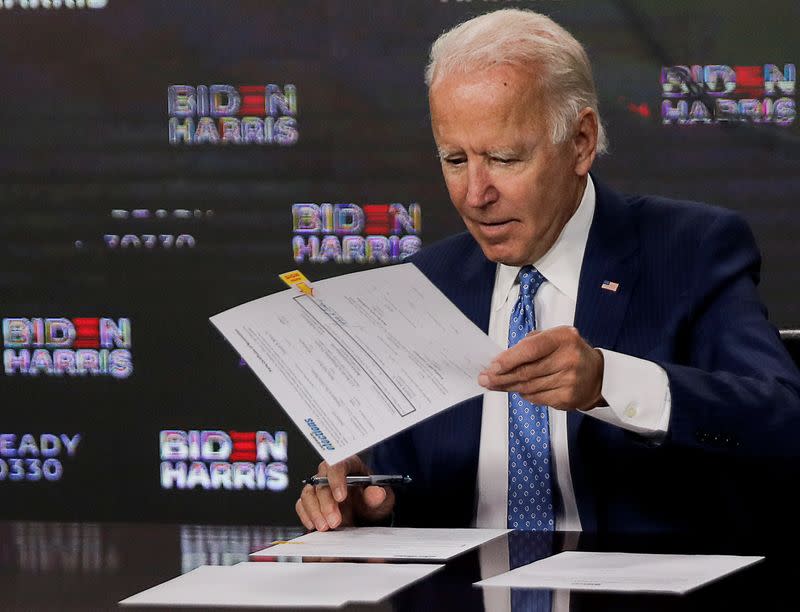 Democratic presidential candidate Biden and vice presidential candidate Harris sign nomination documents in Wilmington, Delaware