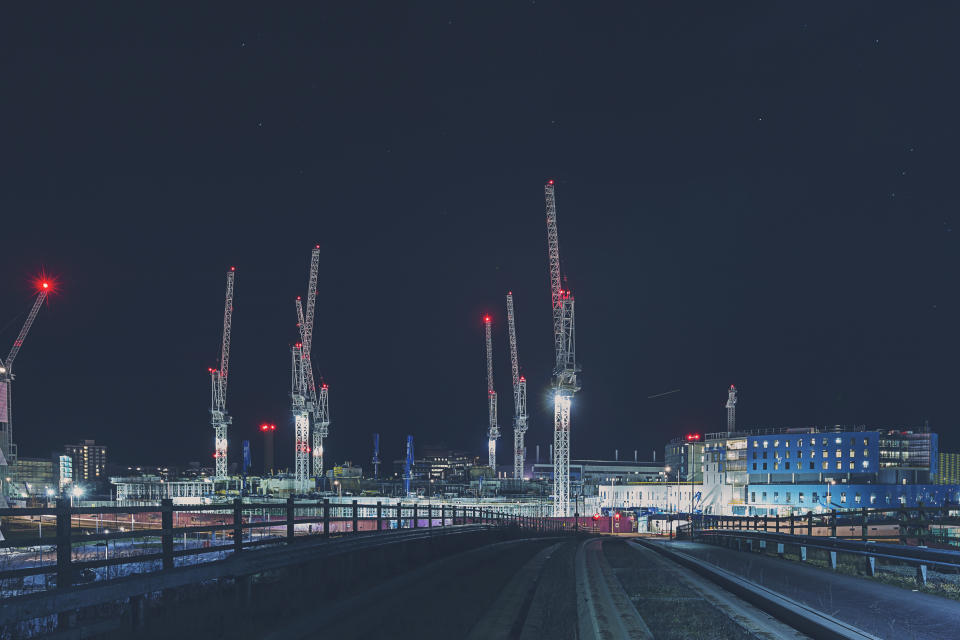 Cranes over Addenbrookes Hospital, Cambridge UK