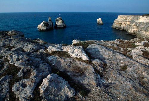 Salento is not known for snow. Rocky coast near Torre dell'Orso, Salento, Apulia, Italy. Photo: Getty.