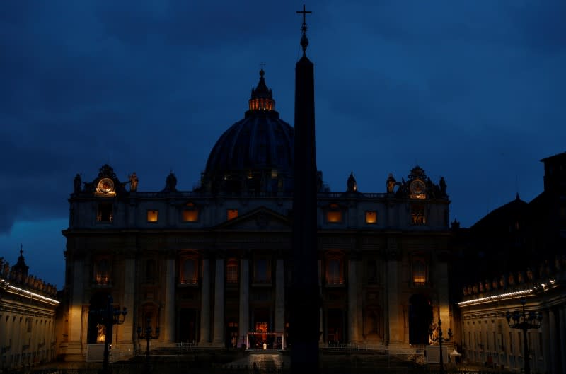 Pope Francis delivers an extraordinary blessing from St. Peter's Square during the outbreak of coronavirus disease (COVID-19), at the Vatican