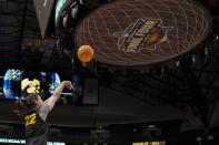 Iowa's Caitlin Clark shoots during a practice session for an NCAA Women's Final Four semifinals basketball game Thursday, March 30, 2023, in Dallas. (AP Photo/Darron Cummings)
