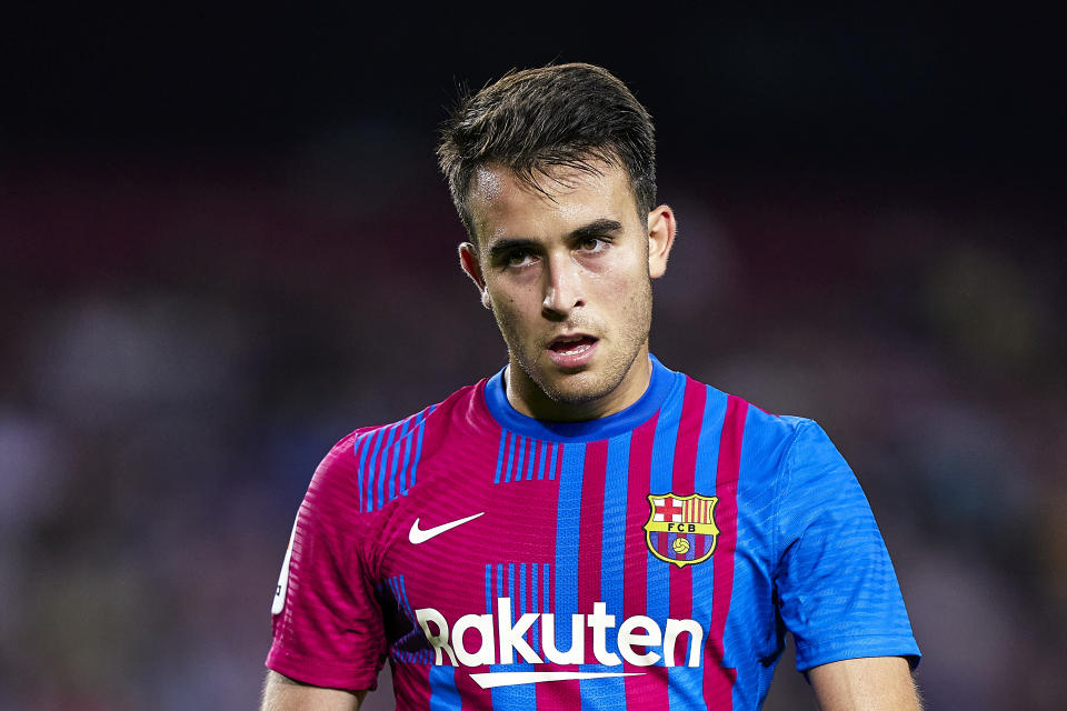 BARCELONA, SPAIN - AUGUST 15: Eric Garcia of FC Barcelona looks on during the La Liga Santander match between FC Barcelona and Real Sociedad at Camp Nou on August 15, 2021 in Barcelona, Spain. (Photo by Pedro Salado/Quality Sport Images/Getty Images)