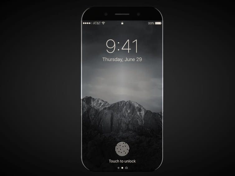An iPhone 8 render shows the integrated Touch ID on the screen. Credit: Oscar Luna Martinez