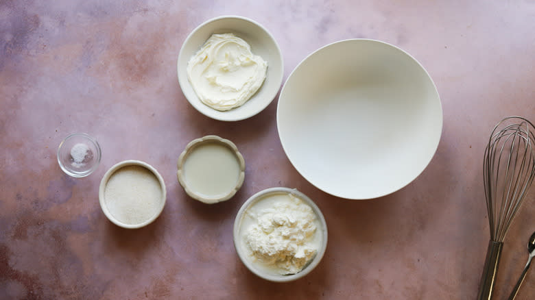 Various dairy ingredients and bowl