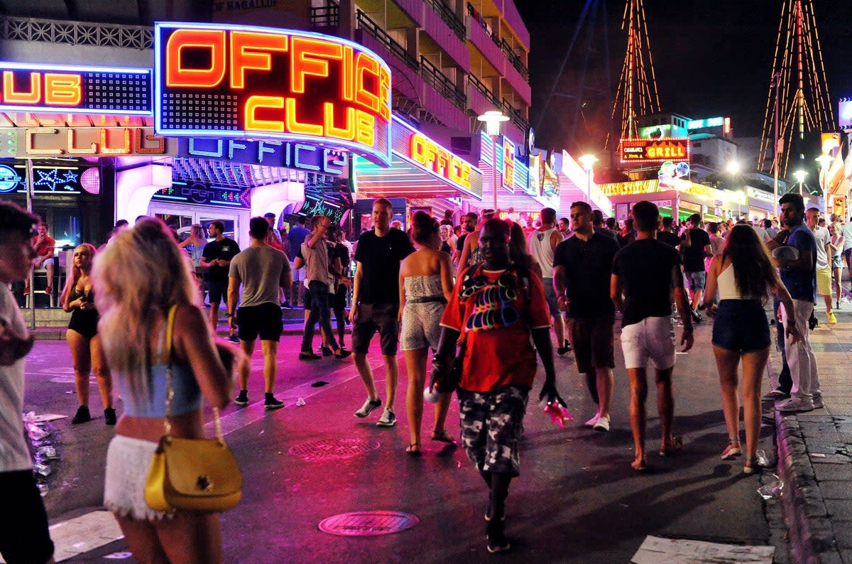 A view of Punta Ballena, the main club strip in Magaluf, Majorca, Spain. (PA)