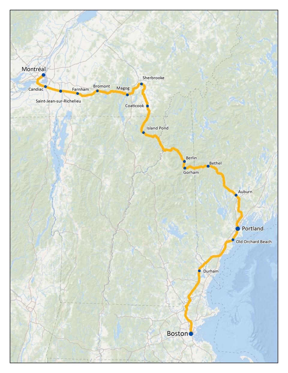 A 14-hour overnight train from Montreal to Boston is being proposed to railroad companies by officials in Canada, a trip that would include a stop at the Amtrak Downeaster platform in Durham.