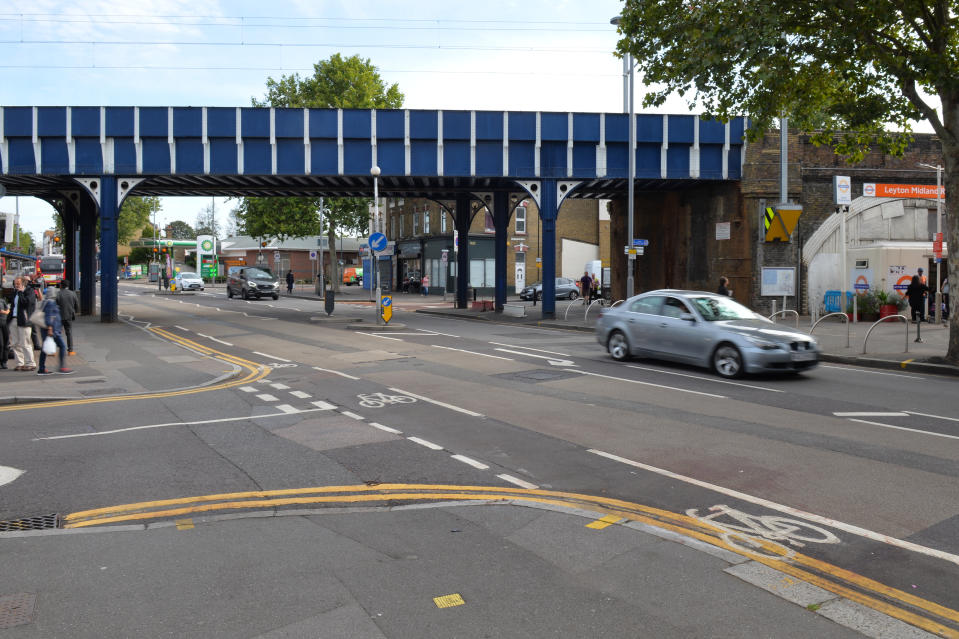 The scene in Leyton, east London, where a police officer was stabbed shortly before midnight after attempting to stop a van.