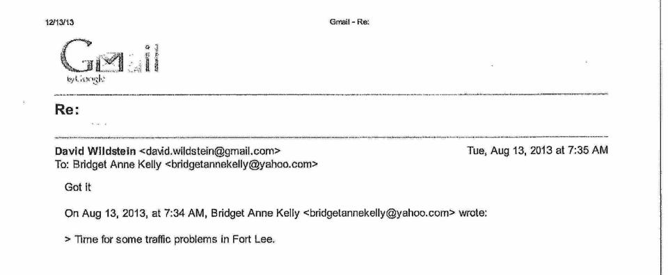 E mail exchange between Bridget Anne Kelly and David Wildstein