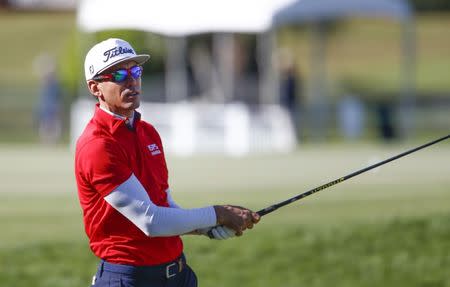 Mar 7, 2019; Orlando, FL, USA; Rafa Cabrera Bello hits his tee shot on the 18th hole during the first round of the Arnold Palmer Invitational golf tournament at Bay Hill Club & Lodge. Mandatory Credit: Reinhold Matay-USA TODAY Sports