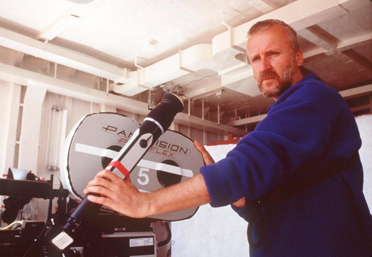 US Director James Cameron stands on the set of the movie "Titanic"