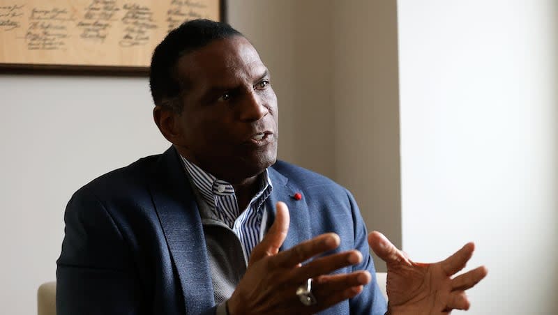 Rep. Burgess Owens, R-Utah, answers interview questions at his office in West Jordan, on Friday, Jan. 5, 2024.