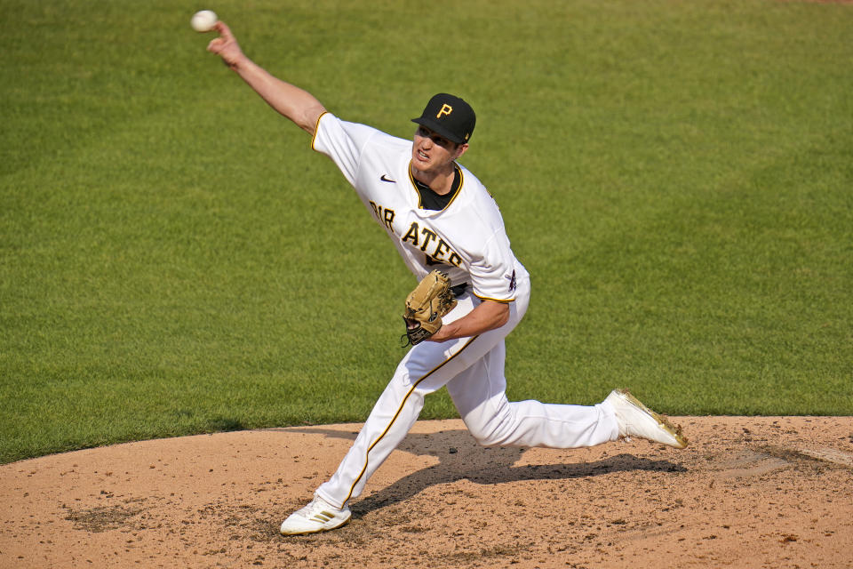 Pittsburgh Pirates starting pitcher Blake Cederlind delivers during the bottom of the ninth inning of a baseball game against the Chicago Cubs in Pittsburgh, Thursday, Sept. 24, 2020. The Pirates won 7-0. (AP Photo/Gene J. Puskar)