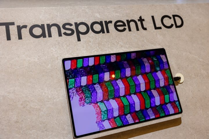 Transparent LCD pixels seen under a microscope.