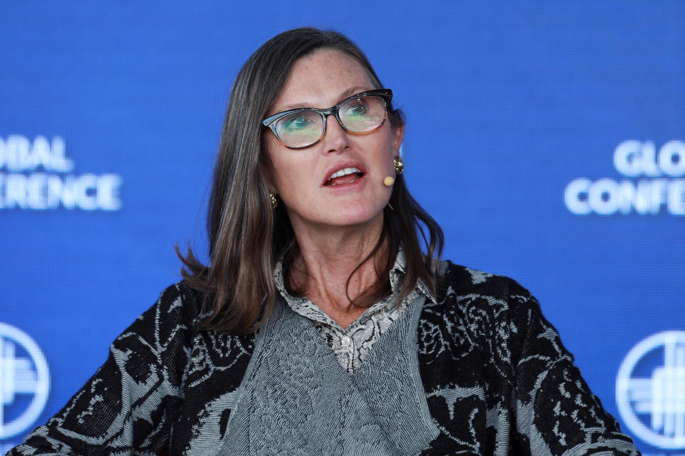 Cathie Wood, Founder, CEO, and CIO of ARK Invest, speaks at the 2022 Milken Institute Global Conference in Beverly Hills, California, U.S., May 2, 2022. REUTERS/David Swanson
