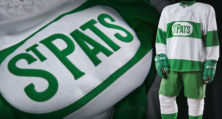 The Maple Leaf will wear these St. Pats jerseys March 18 against the Blackhawks. (Toronto Maple Leafs)