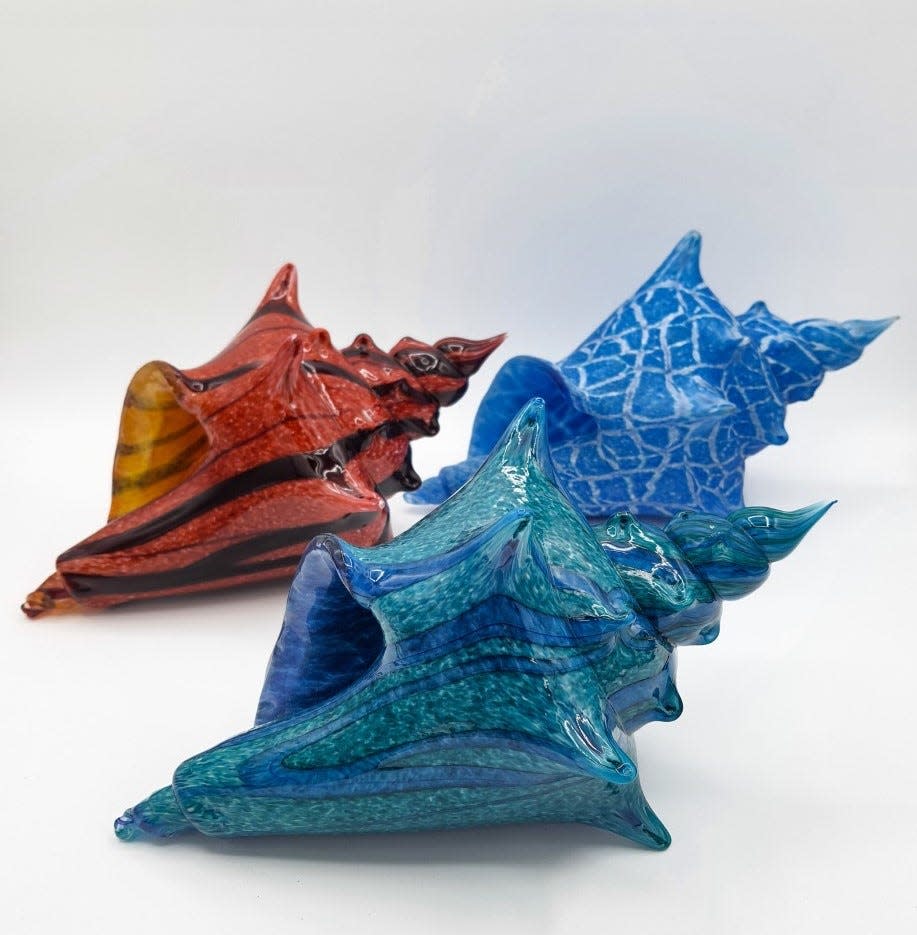 Glass shells by artist Shane Dorey, of Little Compton.