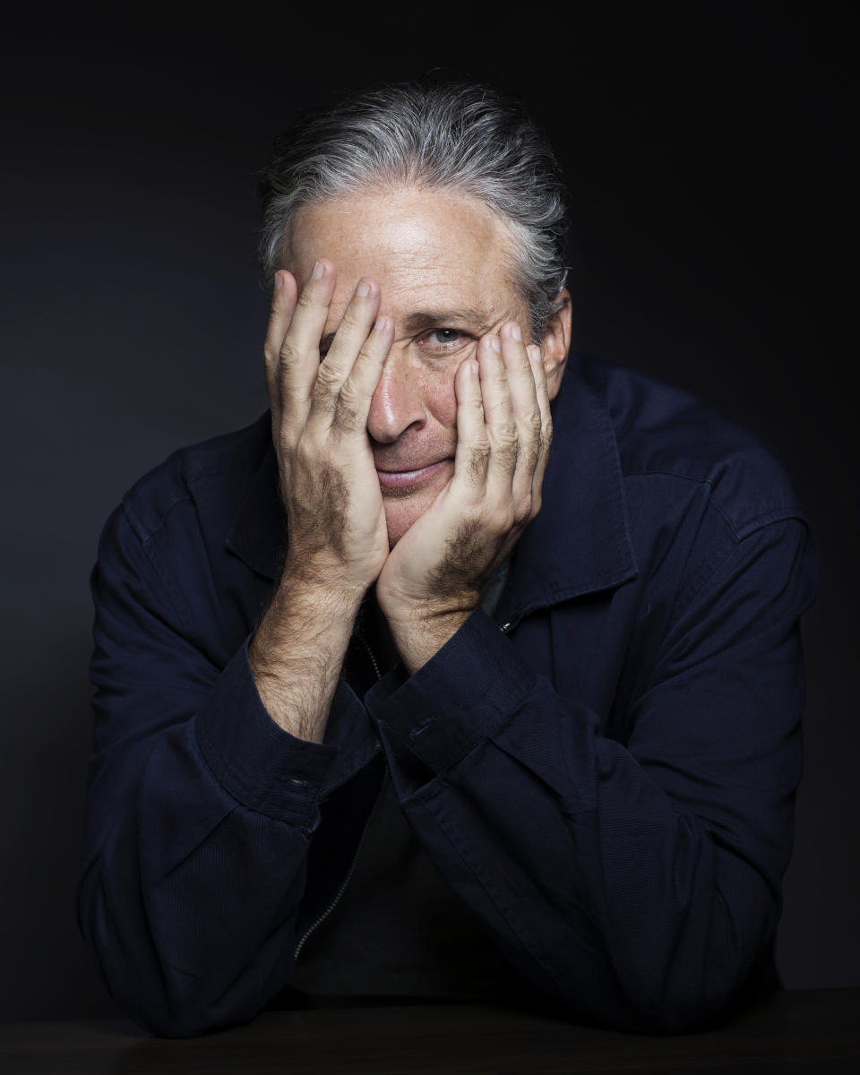 FILE - In this Nov. 7, 2014 file photo, Jon Stewart poses for a portrait in New York. Stewart directed the comedy "Irresistible," starring Rose Byrne and fellow "The Daily Show with Jon Stewart" alum, Steve Carell. (Photo by Victoria Will/Invision/AP, File)