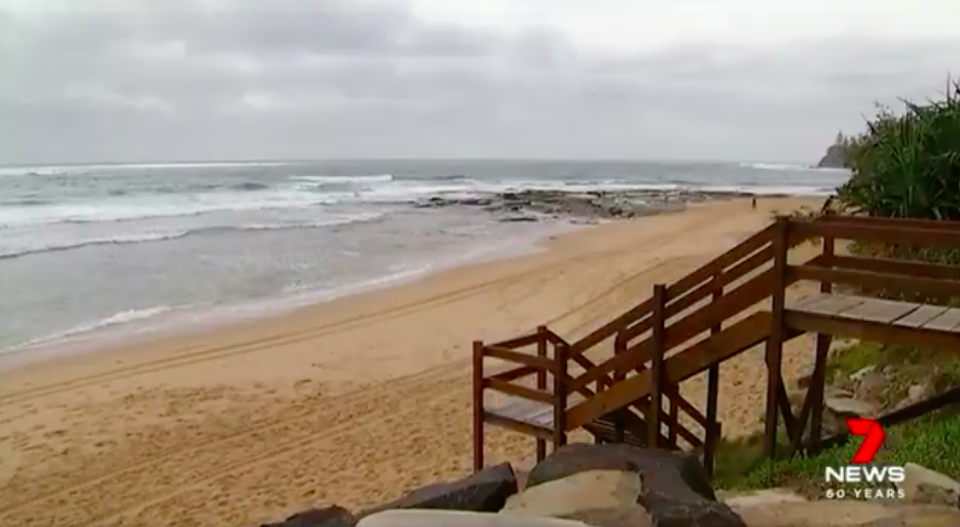 The woman was found on Dicky Beach by an off-duty lifeguard. Source: 7 News