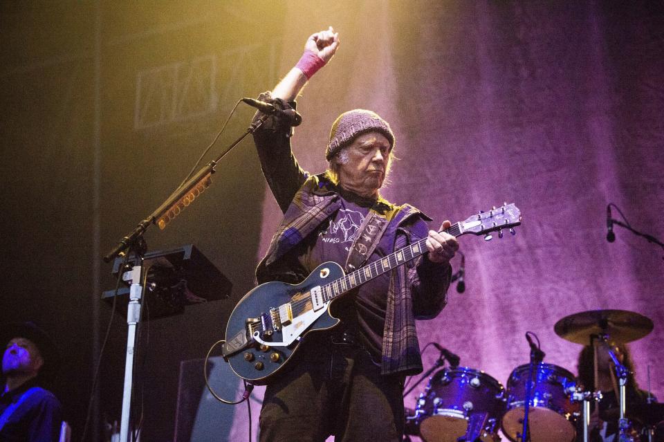 FILE - Neil Young performs at the BottleRock Napa Valley Music Festival at Napa Valley Expo in Napa, Calif., on May 25, 2019. Young offers a ragged and raw live take of his 1990 album "Ragged Glory" with a new album, titled "F##in' Up." (Photo by Amy Harris/Invision/AP, File)