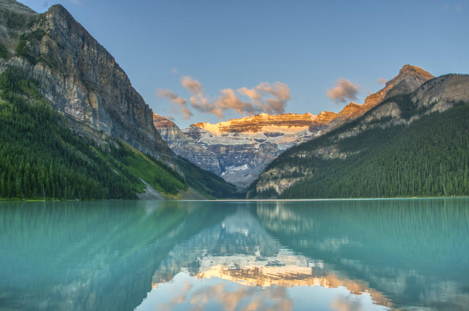 Breathtakingly beautiful scenery of the famous Lake Louis in Banff National Park found in Alberta, Canada.