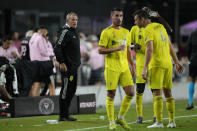 Nashville head coach Gary Smith watches from the sidelines during the second half of an MLS soccer match against the Inter Miami, Wednesday, Sept. 22, 2021, in Fort Lauderdale, Fla. (AP Photo/Rebecca Blackwell)